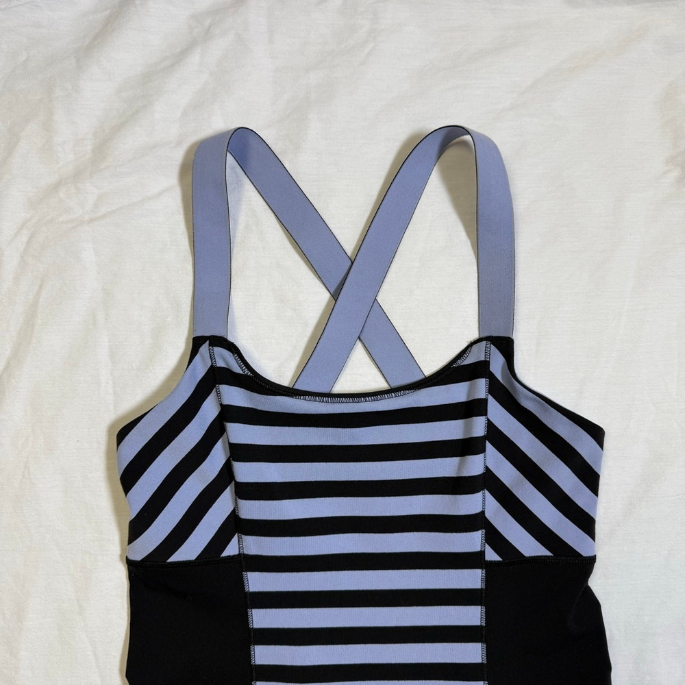 LULULEMON Top Women Size 6 Small Sea Stripe Polar Haze Black Work It Out Tank - Picture 3 of 12